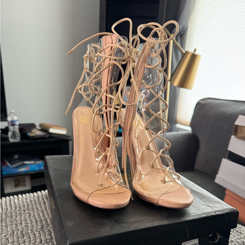 Nude Lace-Up Heels